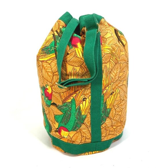 HERMES Flower Parrot Bird Pattern Purse vintage Shoulder Bag cotton Orange/Green - Picture 2 of 10